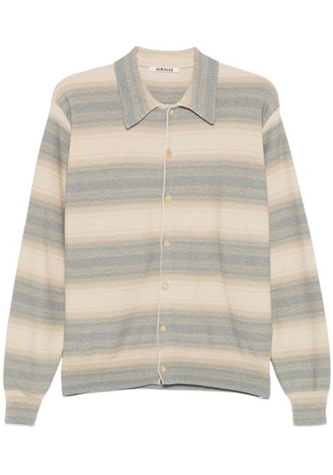 cardigam man blue and beige AURALEE | A26SC01GBBLUE BEIGE STRIPE